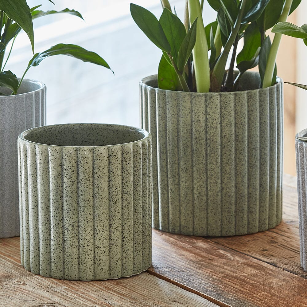 Azalea Stone Ribbed Speckle Green Indoor Ceramic 20.5cm Pot Pots & Planters