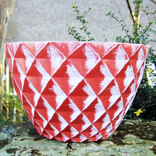 25cm Diamond Planter Terracotta/White Plant Pot Outdoor Pots