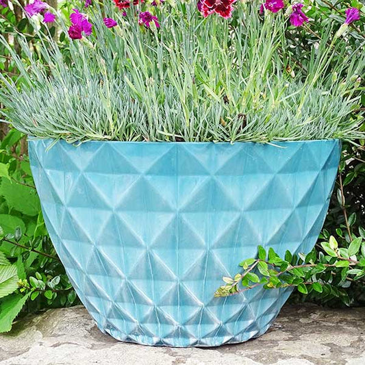 25cm Diamond Planter Turquoise Green Gloss Plant Pot Outdoor Pots