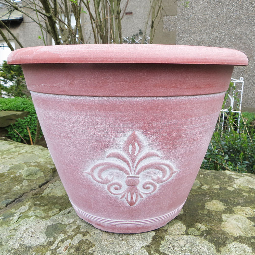 25cm Fleur de Lys Planter Terracotta/White Plant Pot Outdoor Pots