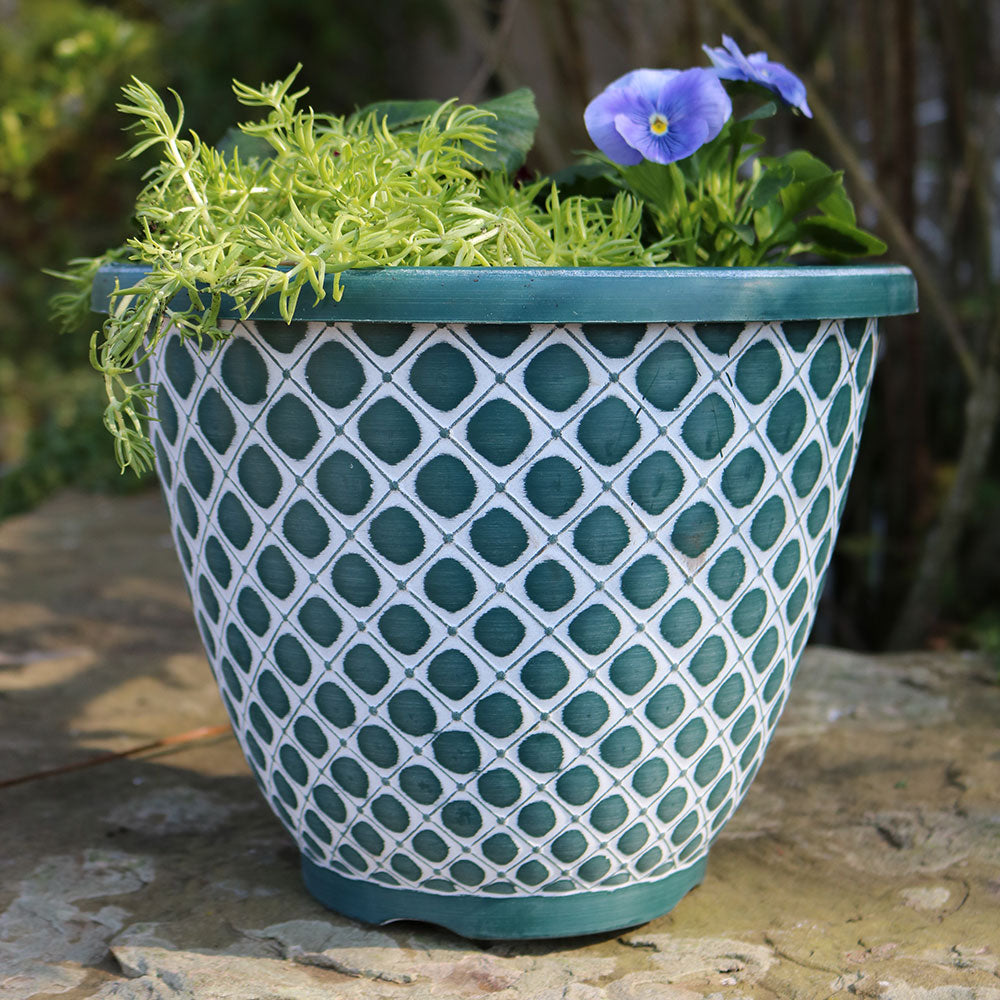 28cm Bell Quilt Recycled Green/White Plant Pot Outdoor Pots