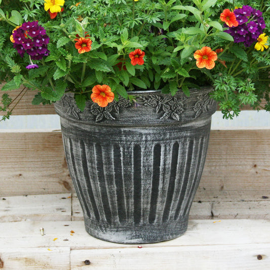 28cm Floral Fluted Planter Silver Plant Pot Outdoor Pots