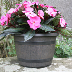 30cm Barrel Planter Dark Brown Plant Pot Outdoor Pots