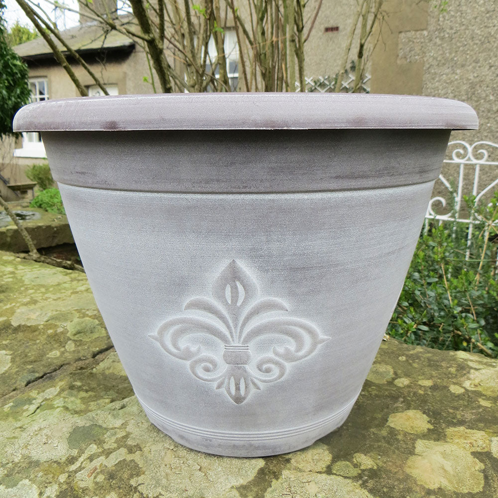 30cm Fleur de Lys Basket Chocolate/White Plant Pot Outdoor Pots