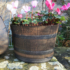 32cm Whiskey Barrel Brown with Bands Plant Pot Outdoor Pots