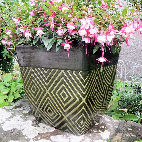 37cm Mosaic Square Planter Two Tone Green Plant Pot Outdoor Pots