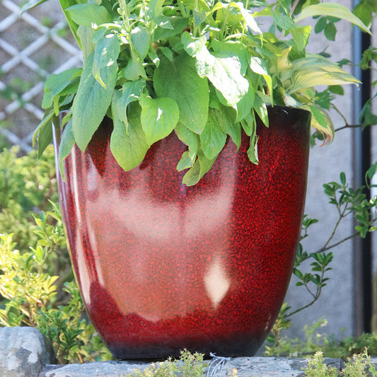 38cm Tall Egg Planter Cherry Red Glazed Plant Pot Outdoor Pots