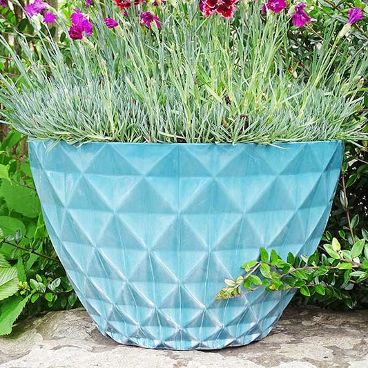 42cm Diamond Planter Turquoise Green Gloss Plant Pot Outdoor Pots