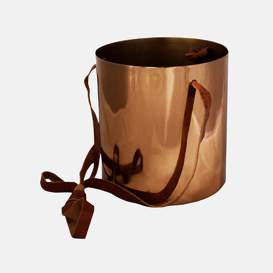 Copper Hanging Planter with Leather Strap 13cm Dia Pots & Planters