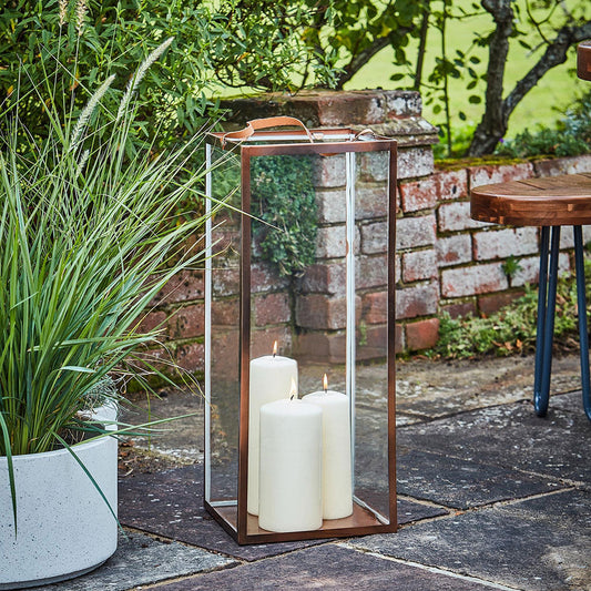 Hampton Tall Lantern in Copper 60cm Height 25cm Width Pots & Planters