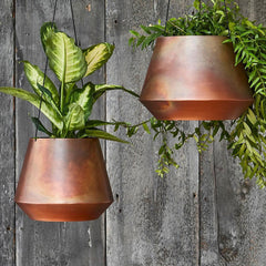 Indoor Soho Aged Copper Hanging Planter with Leather Strap 15cm Height 19cm Dia Pots & Planters