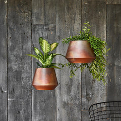 Indoor Soho Aged Copper Hanging Planter with Leather Strap 15cm Height 21cm Dia Pots & Planters