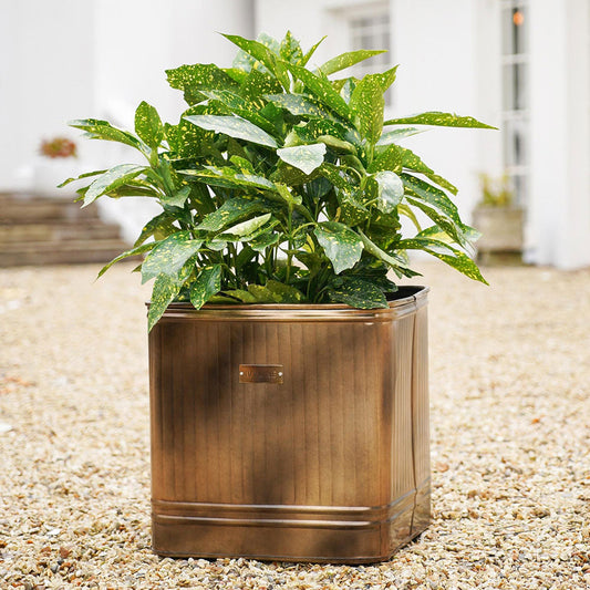 Outdoor Hampton Square Copper Metal Planter 35cm Height 34cm Width Pots & Planters