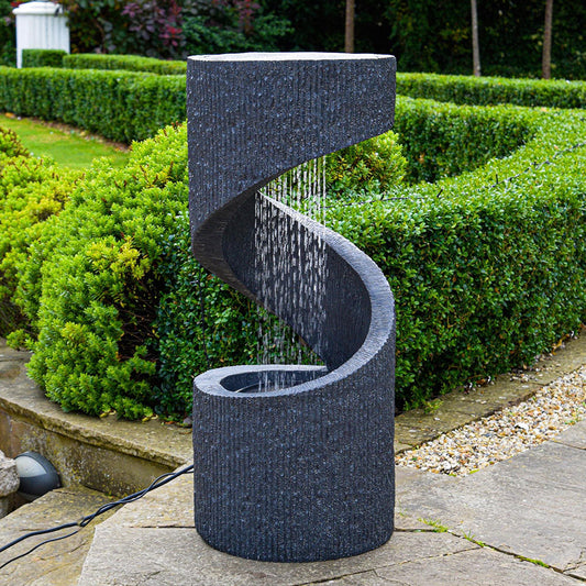Outdoor Spiral Water Feature Granite 82cm Height 35cm Width Pots & Planters