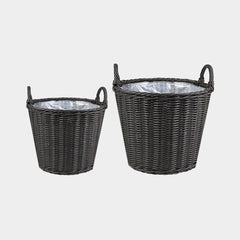 Polyrattan Set of Two Lined Planters Willow Pots & Planters