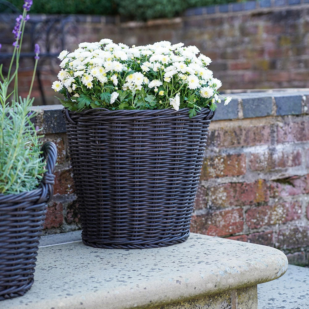 Polyrattan Set of Two Lined Planters Willow Pots & Planters