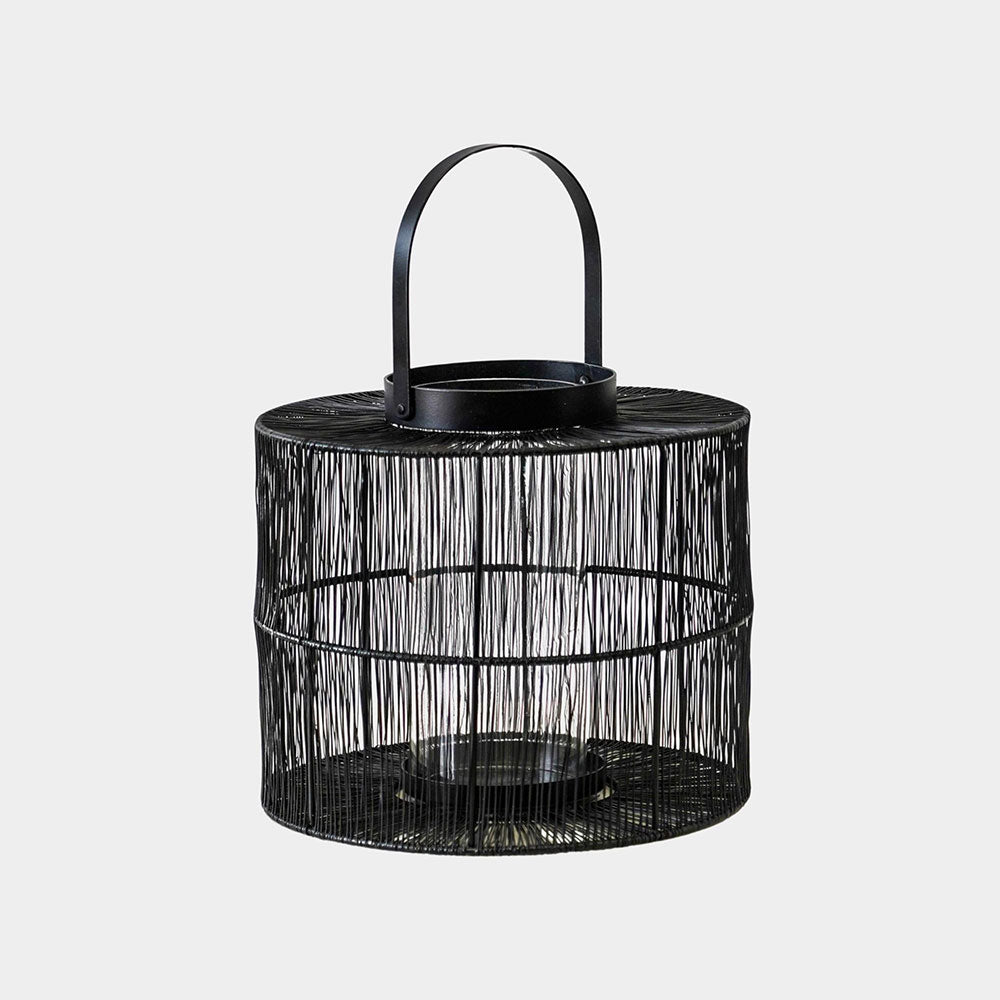 Portofino Wirework Lantern with Glass Insert Black 22cm Height 26cm Width Pots & Planters