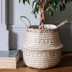 Seagrass Tribal White Lined Basket Small 25cm Height 30cm Dia Pots & Planters