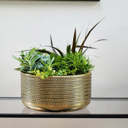 Solis Embossed Bowl Gold 15cm Height 30cm Dia Pots & Planters